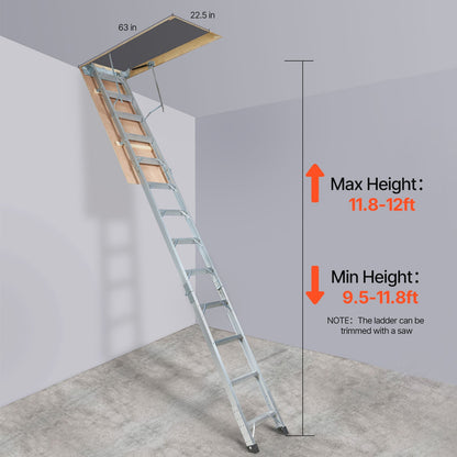 Attic Ladder Foldable, 158.8 kg Capacity, 57.15 cm x 160 cm, Multi-Purpose Aluminium Extension, Lightweight and Portable, Fits 2.9m-3.7m Ceiling Heights, Convenient Access to Your Attic Standard