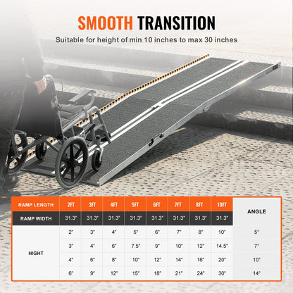 Tragbare Rollstuhlrampe, 304,8 cm, Tragkraft 363 kg, rutschfeste, faltbare Aluminium-Schwellenrampe, faltbare Rampe für Elektromobile und Rollstühle, Rampe für Menschen mit Behinderungen im Haushalt, Treppen, Türrahmen und Bordsteinkanten