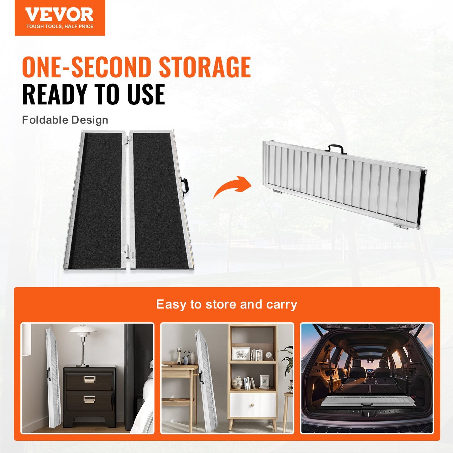 Tragbare Rollstuhlrampe, 121,9 cm, Tragkraft 362,9 kg, rutschfeste, faltbare Aluminium-Schwellenrampe, faltbare Rampe für Elektromobile und Rollstühle, Rampe für Menschen mit Behinderungen im Haus, Treppen, Türrahmen und Bordsteinkanten