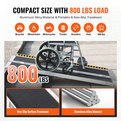 Tragbare Rollstuhlrampe, 121,9 cm, Tragkraft 362,9 kg, rutschfeste, faltbare Aluminium-Schwellenrampe, faltbare Rampe für Elektromobile und Rollstühle, Rampe für Menschen mit Behinderungen im Haus, Treppen, Türrahmen und Bordsteinkanten