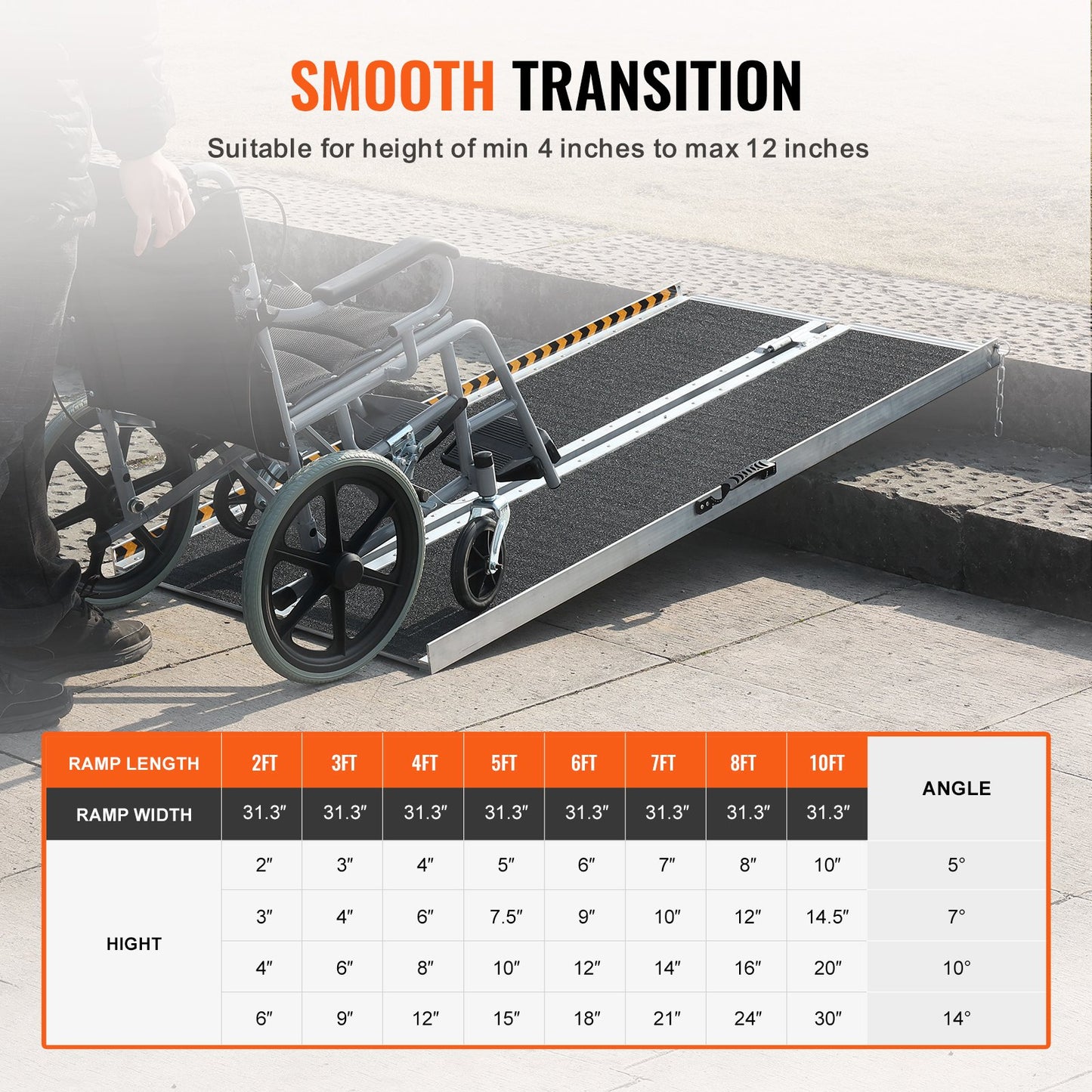 Tragbare Rollstuhlrampe, 121,9 cm, Tragkraft 362,9 kg, rutschfeste, faltbare Aluminium-Schwellenrampe, faltbare Rampe für Elektromobile und Rollstühle, Rampe für Menschen mit Behinderungen im Haus, Treppen, Türrahmen und Bordsteinkanten