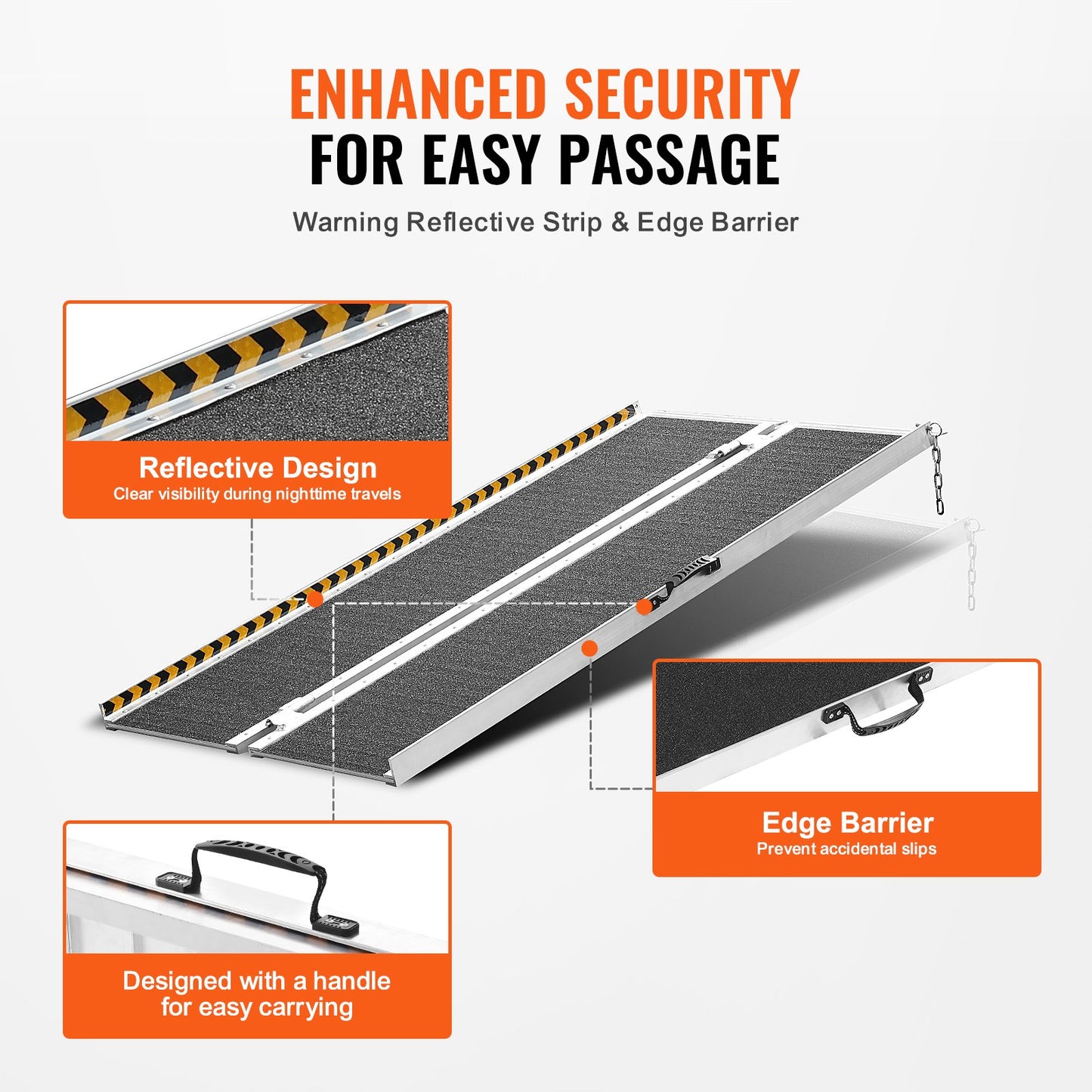 Tragbare Rollstuhlrampe, 152 cm, Tragkraft 363 kg, rutschfeste, faltbare Aluminium-Schwellenrampe, faltbare Rampe für Elektromobile und Rollstühle, Rampe für Menschen mit Behinderungen im Haushalt (z. B. Treppen, Türen, Bordsteine)