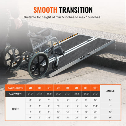 Tragbare Rollstuhlrampe, 152 cm, Tragkraft 363 kg, rutschfeste, faltbare Aluminium-Schwellenrampe, faltbare Rampe für Elektromobile und Rollstühle, Rampe für Menschen mit Behinderungen im Haushalt (z. B. Treppen, Türen, Bordsteine)