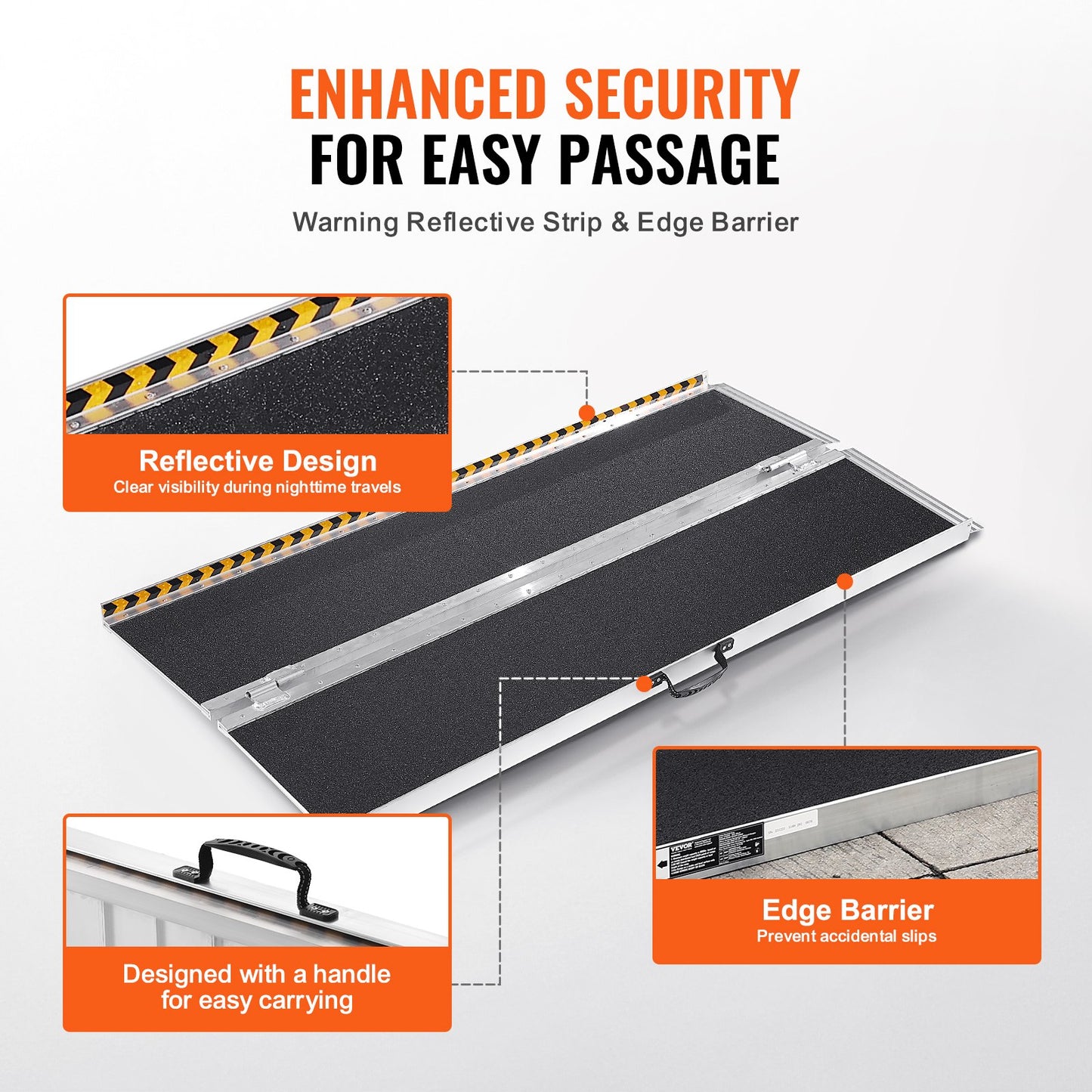 Tragbare Rollstuhlrampe, 182,9 cm, Tragkraft 362,9 kg, rutschfeste, faltbare Aluminium-Schwellenrampe, faltbare Rampe für Elektromobile und Rollstühle, Rampe für Menschen mit Behinderungen im Haus, Treppen, Türrahmen und Bordsteinkanten