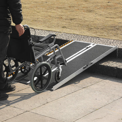 Tragbare Rollstuhlrampe, 182,9 cm, Tragkraft 362,9 kg, rutschfeste, faltbare Aluminium-Schwellenrampe, faltbare Rampe für Elektromobile und Rollstühle, Rampe für Menschen mit Behinderungen im Haus, Treppen, Türrahmen und Bordsteinkanten