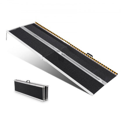 Tragbare Rollstuhlrampe, 2,13 m, Tragkraft 363 kg, rutschfeste, faltbare Aluminium-Schwellenrampe, faltbare Rampe für Elektromobile, Rollstuhlrampe, Behindertenrampe für Treppen, Türen und Bordsteine ​​im Haus