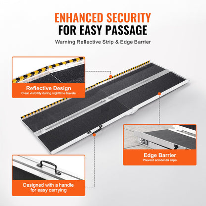 Tragbare Rollstuhlrampe, 2,13 m, Tragkraft 363 kg, rutschfeste, faltbare Aluminium-Schwellenrampe, faltbare Rampe für Elektromobile, Rollstuhlrampe, Behindertenrampe für Treppen, Türen und Bordsteine ​​im Haus