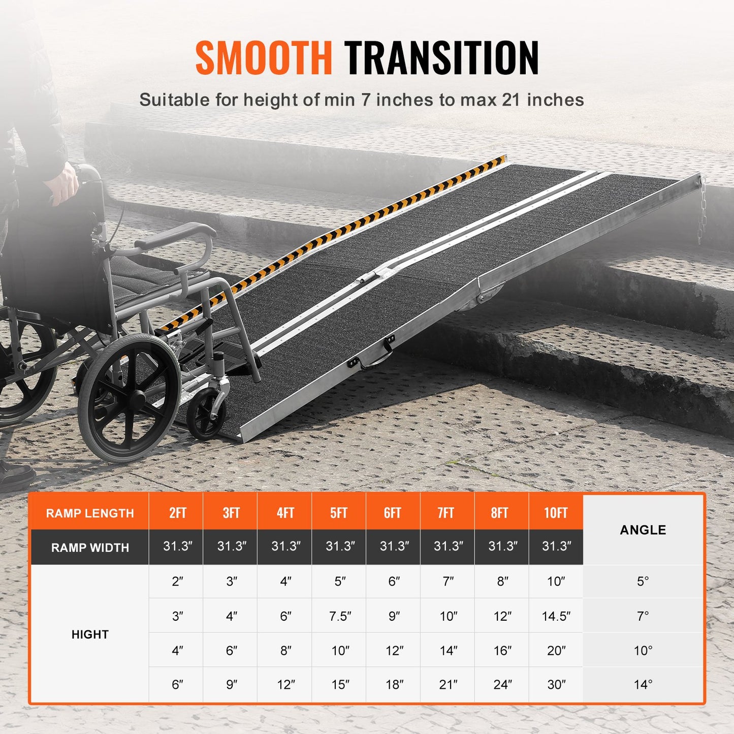 Tragbare Rollstuhlrampe, 2,13 m, Tragkraft 363 kg, rutschfeste, faltbare Aluminium-Schwellenrampe, faltbare Rampe für Elektromobile, Rollstuhlrampe, Behindertenrampe für Treppen, Türen und Bordsteine ​​im Haus
