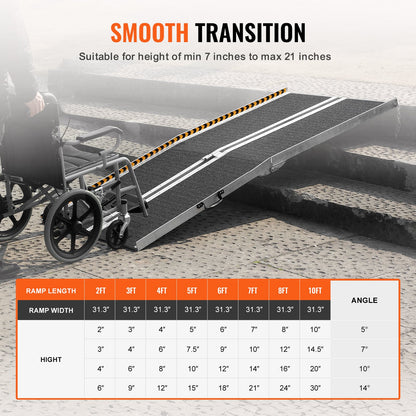 Tragbare Rollstuhlrampe, 2,13 m, Tragkraft 363 kg, rutschfeste, faltbare Aluminium-Schwellenrampe, faltbare Rampe für Elektromobile, Rollstuhlrampe, Behindertenrampe für Treppen, Türen und Bordsteine ​​im Haus