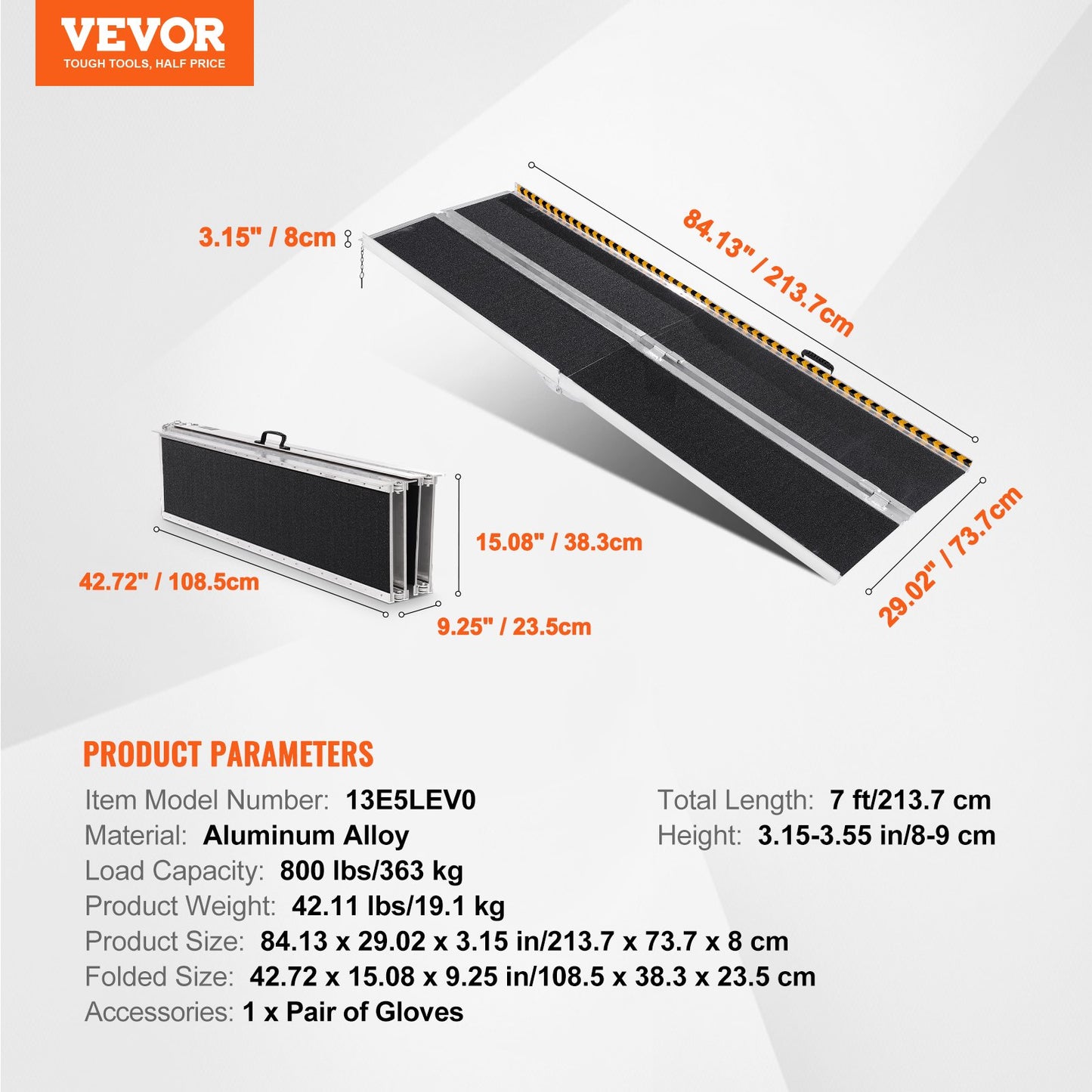 Tragbare Rollstuhlrampe, 2,13 m, Tragkraft 363 kg, rutschfeste, faltbare Aluminium-Schwellenrampe, faltbare Rampe für Elektromobile, Rollstuhlrampe, Behindertenrampe für Treppen, Türen und Bordsteine ​​im Haus