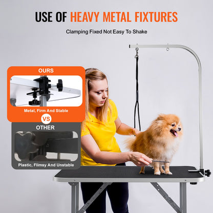 Pet Grooming Table Arm with Clamp, 915 x 610mm Dog Grooming Station, Foldable Pets Grooming Stand for Medium and Small Dogs, Free No Sit Haunch Holder with Grooming Loop, Bearing 149.7kg