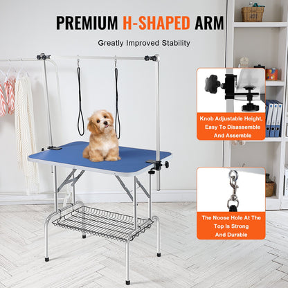 Pet Grooming Table Two Arms with Clamp, 915 x 610mm Dog Grooming Station, Foldable Pets Grooming Stand for Medium and Small Dogs, Free Two No Sit Haunch Holder with Grooming Loop, Bearing 150kg