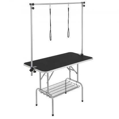 Pet Grooming Table Two Arms with Clamp, 117cm Dog Grooming Station, Foldable Pets Grooming Stand for Medium and Small Dogs, Free Two No Sit Haunch Holder with Grooming Loop, Bearing 149.7kg