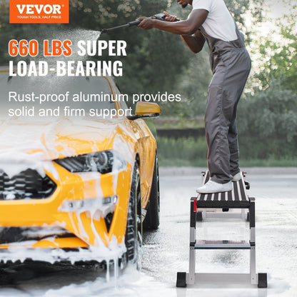 Folding Work Platform, 299.4 kg Load Capacity, Aluminum Drywall Stool Ladder, Heavy Duty Work Bench w/ Non-Slip Feet, Ideal for Washing Vehicles, Cleaning, Painting, Decorating