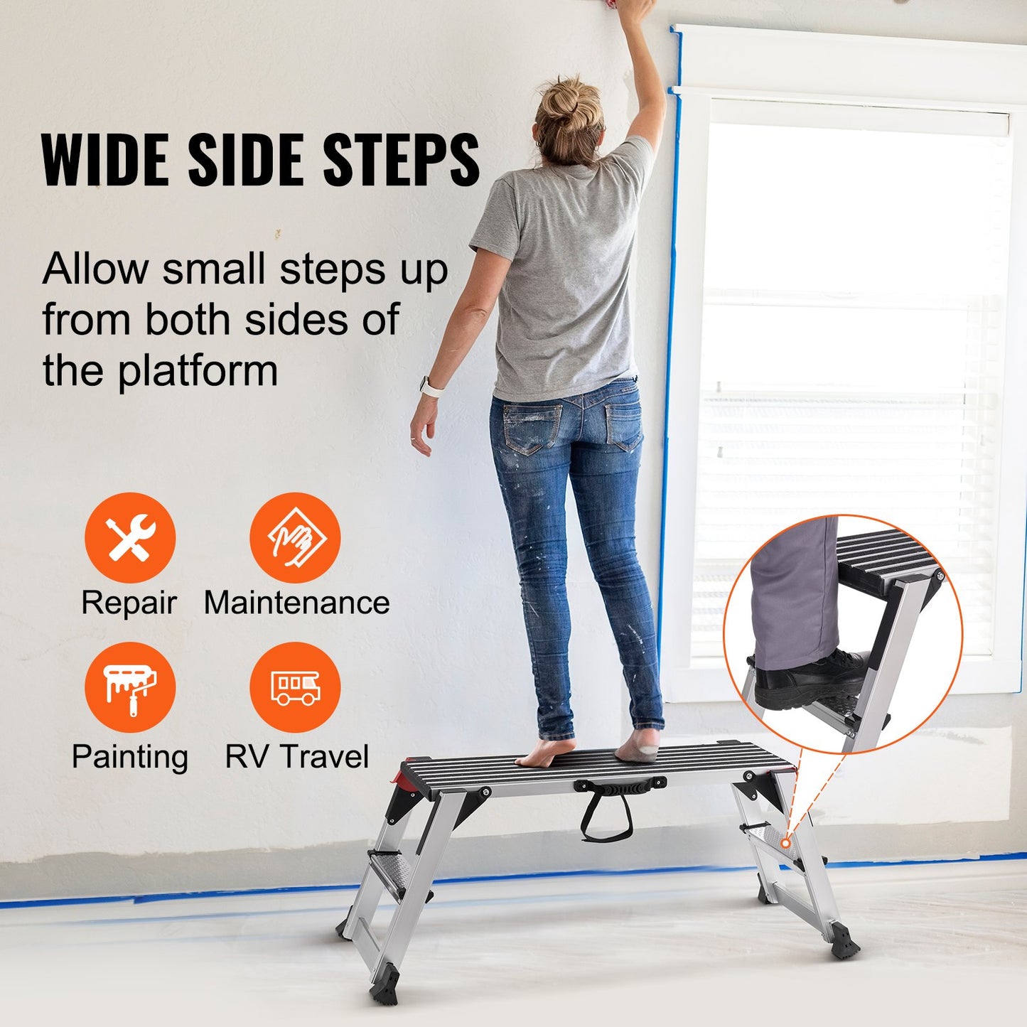 Folding Work Platform, 299.4 kg Load Capacity, Aluminum Drywall Stool Ladder, Heavy Duty Work Bench w/ Non-Slip Feet, Ideal for Washing Vehicles, Cleaning, Painting, Decorating