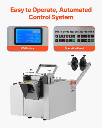 Automatischer Schrumpfschlauchschneider, Kabelrohrschneidemaschine mit 1 mm–85 mm Schnittbreite, 0,1 mm–99999,9 mm Schnittlänge, automatischer Schlauchschneider für Schrumpfschläuche, Glasfaserschläuche, Kabel, gelbe Wachsschläuche