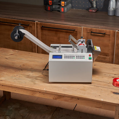 Automatischer Schrumpfschlauchschneider, Kabelrohrschneidemaschine mit 1 mm–85 mm Schnittbreite, 0,1 mm–99999,9 mm Schnittlänge, automatischer Schlauchschneider für Schrumpfschläuche, Glasfaserschläuche, Kabel, gelbe Wachsschläuche