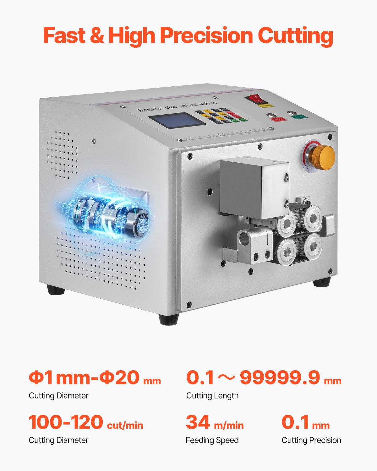 Automatischer Schrumpfschlauchschneider, Rohrschneidemaschine mit LCD-Display, Schnittdurchmesser 1–20 mm, Schnittlänge 0,1–99999,9 mm, ideal für PVC-, PE-, Silikon- und Weichwasserschläuche