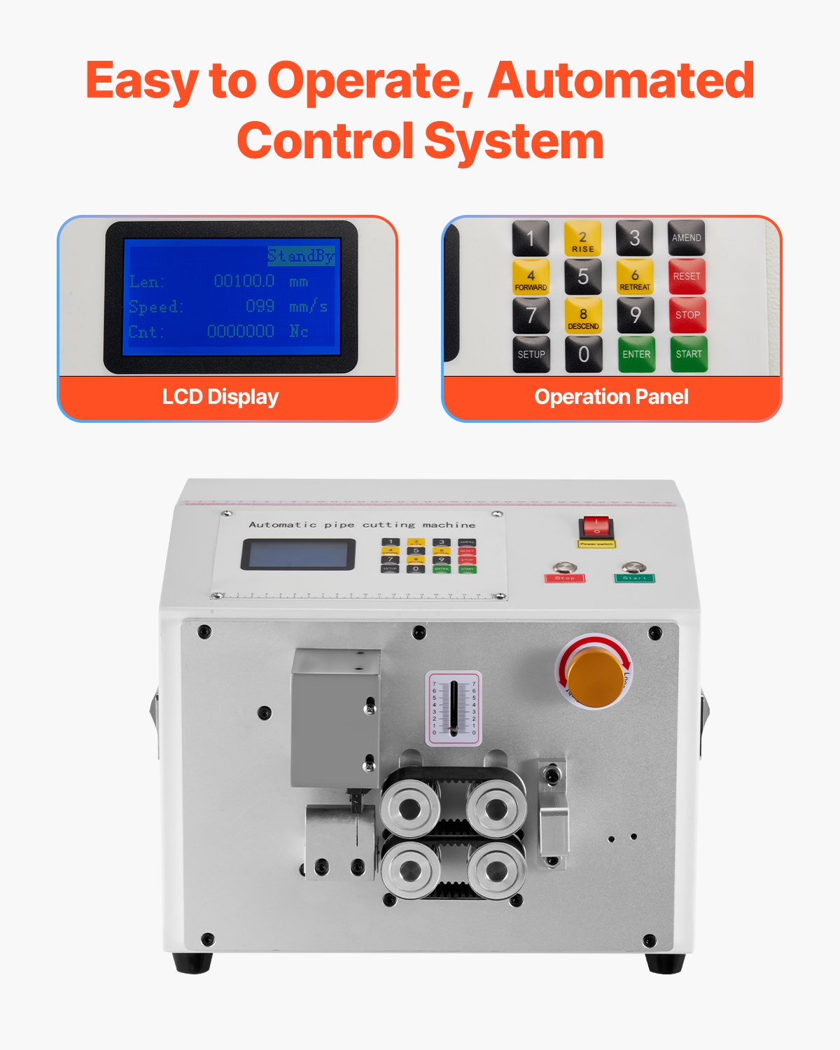 Automatischer Schrumpfschlauchschneider, Rohrschneidemaschine mit LCD-Display, Schnittdurchmesser 1–20 mm, Schnittlänge 0,1–99999,9 mm, ideal für PVC-, PE-, Silikon- und Weichwasserschläuche