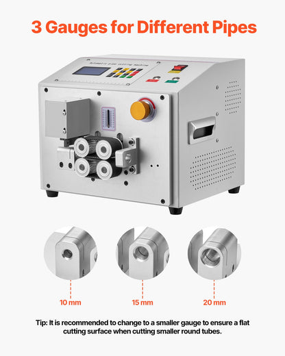 Automatischer Schrumpfschlauchschneider, Rohrschneidemaschine mit LCD-Display, Schnittdurchmesser 1–20 mm, Schnittlänge 0,1–99999,9 mm, ideal für PVC-, PE-, Silikon- und Weichwasserschläuche