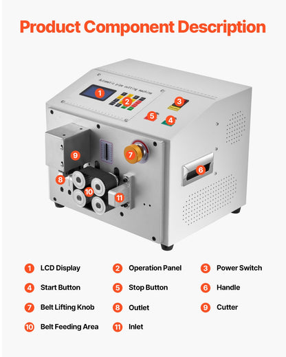 Automatischer Schrumpfschlauchschneider, Rohrschneidemaschine mit LCD-Display, Schnittdurchmesser 1–20 mm, Schnittlänge 0,1–99999,9 mm, ideal für PVC-, PE-, Silikon- und Weichwasserschläuche