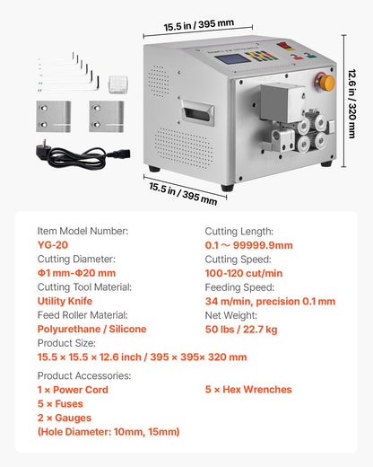 Automatischer Schrumpfschlauchschneider, Rohrschneidemaschine mit LCD-Display, Schnittdurchmesser 1–20 mm, Schnittlänge 0,1–99999,9 mm, ideal für PVC-, PE-, Silikon- und Weichwasserschläuche