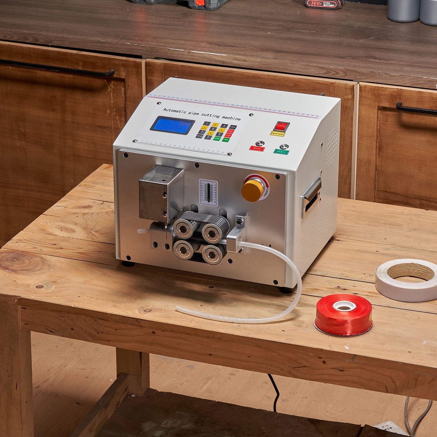 Automatischer Schrumpfschlauchschneider, Rohrschneidemaschine mit LCD-Display, Schnittdurchmesser 1–20 mm, Schnittlänge 0,1–99999,9 mm, ideal für PVC-, PE-, Silikon- und Weichwasserschläuche