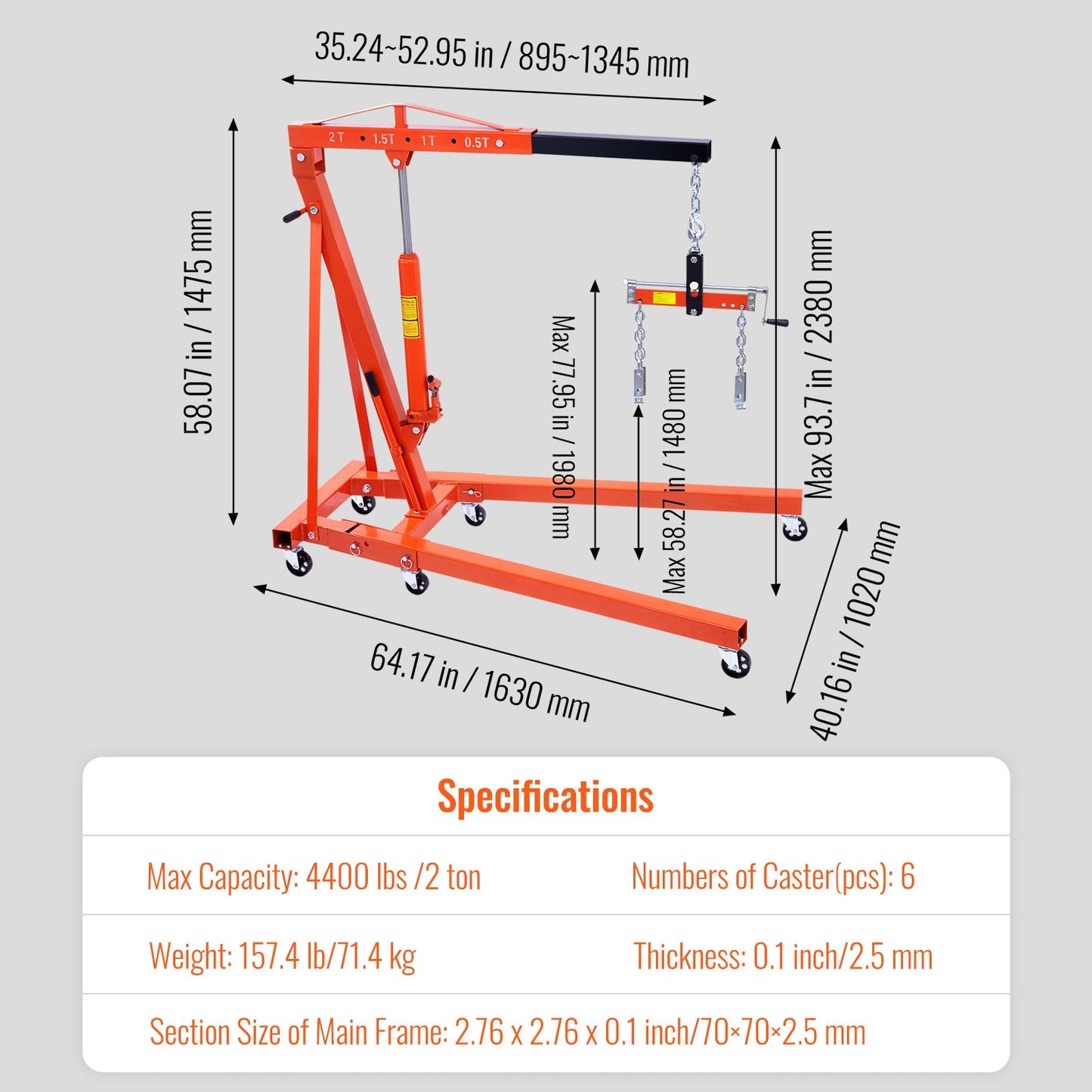 Engine Hoist Leveler 1995.9 kg / 2 Ton Cherry Picker Shop Crane Load Lift Tool