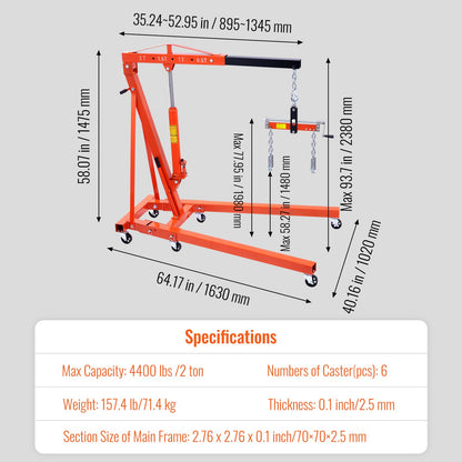 Engine Hoist Leveler 1995.9 kg / 2 Ton Cherry Picker Shop Crane Load Lift Tool