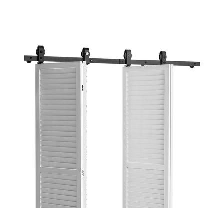 Bi-Folding Sliding Barn Door Hardware Track Kit, 64" Top Mount Track Kit, Slide Smoothly & Quietly, Heavy Duty, Easy to Install, Suitable for Four 15" Closet Pantry Laundry Doors (Not Included)