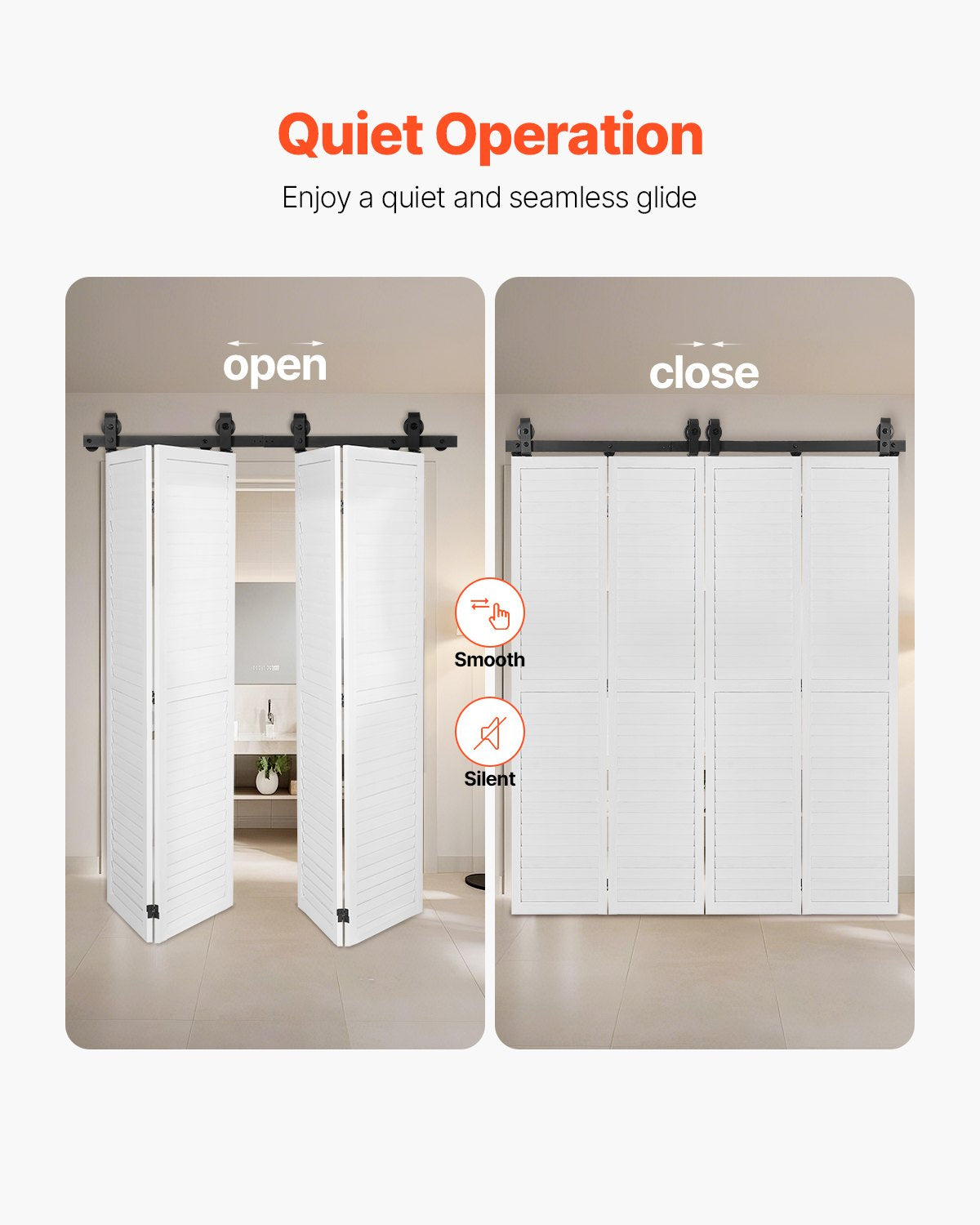 Bi-Folding Sliding Barn Door Hardware Track Kit, 52" Top Mount Track Kit, Slide Smoothly & Quietly, Heavy Duty, Easy to Install, Suitable for Four 12" Closet Pantry Laundry Doors (Not Included)