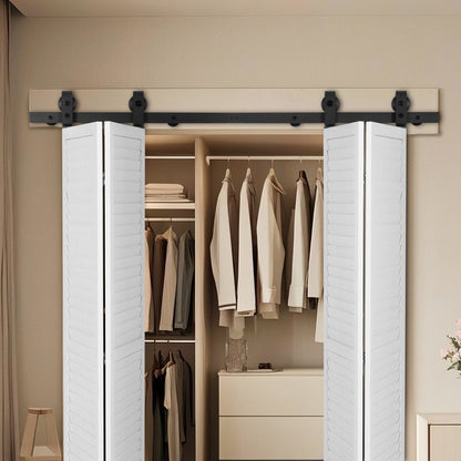 Bi-Folding Sliding Barn Door Hardware Track Kit, 60" Top Mount Track Kit, Slide Smoothly & Quietly, Heavy Duty, Easy to Install, Suitable for Four 14" Closet Pantry Laundry Doors (Not Included)