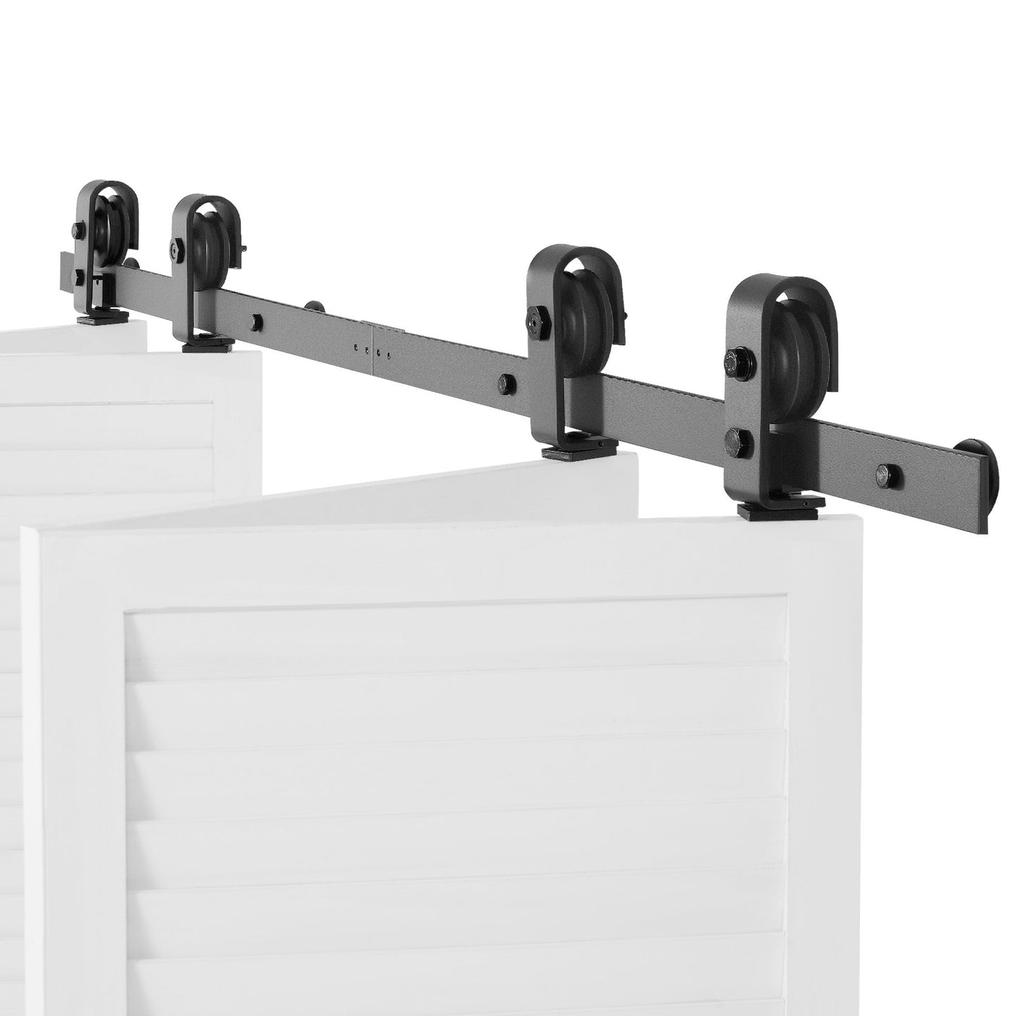 Bi-Folding Sliding Barn Door Hardware Track Kit, 60" Top Mount Track Kit, Slide Smoothly & Quietly, Heavy Duty, Easy to Install, Suitable for Four 14" Closet Pantry Laundry Doors (Not Included)