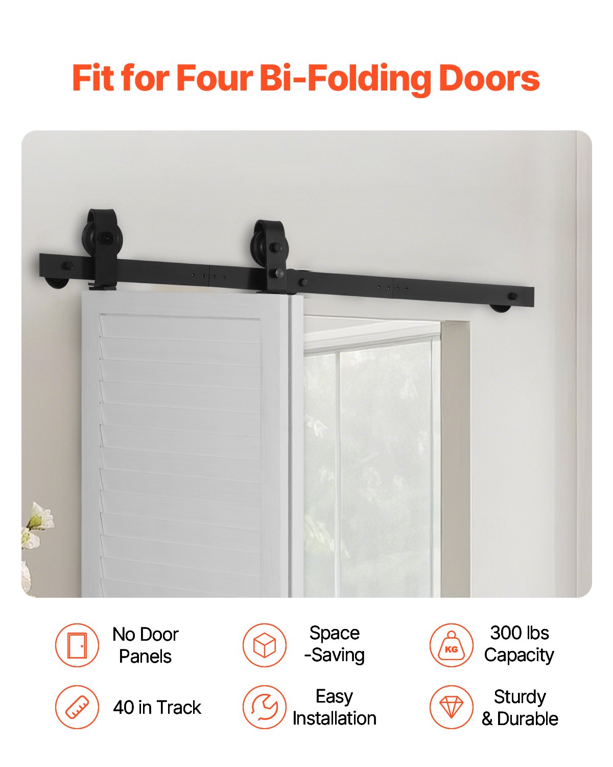 Bi-Folding Sliding Barn Door Hardware Track Kit, 40" Top Mount Track Kit, Slide Smoothly & Quietly, Heavy Duty, Easy to Install, Suitable for Two 18" Closet Pantry Laundry Doors (Not Included)