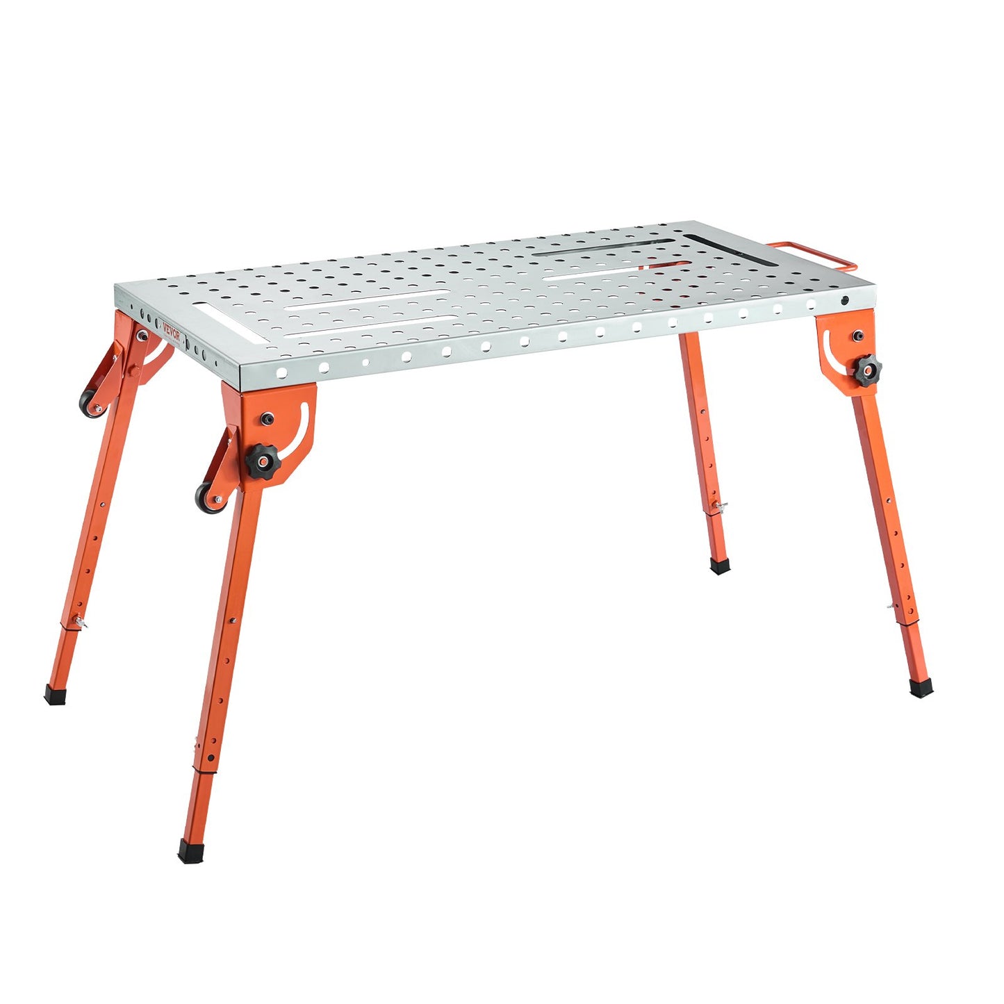 Foldable Welding Table 44" x 21", 500LBS Capacity Welding Workbench with 4-Level Adjustable Height, Carbon Steel Work Bench with 6 Tool Slots & 0.63" Fixture Holes for Welding Assembly Repair