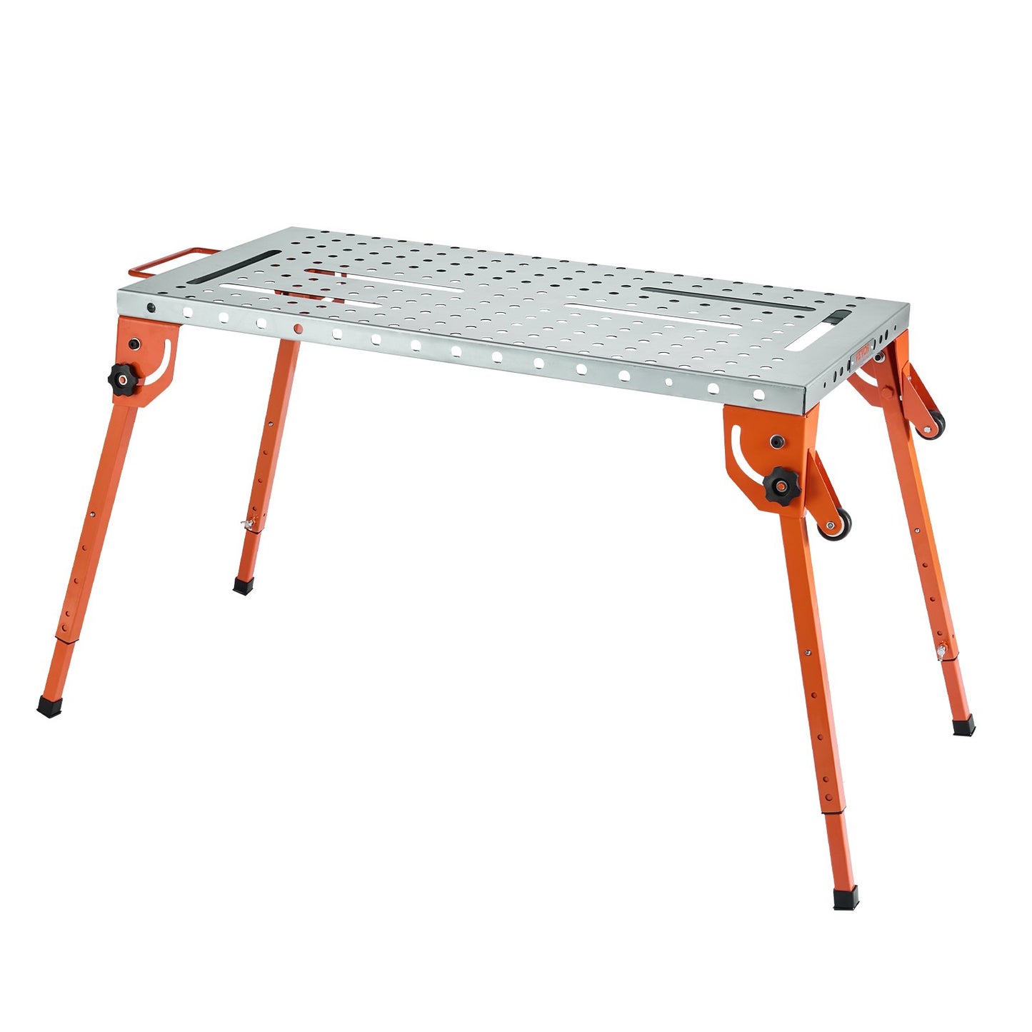 Foldable Welding Table 44" x 21", 500LBS Capacity Welding Workbench with 4-Level Adjustable Height, Carbon Steel Work Bench with 6 Tool Slots & 0.63" Fixture Holes for Welding Assembly Repair