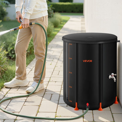 Zusammenklappbare Regentonne, 201 l, tragbare Regenwassersammeltonne, 1000D PVC-Regenwassersammelsystem, Garten-Wasserauffangbehälter mit Wasserhahn und Überlaufset, Schwarz