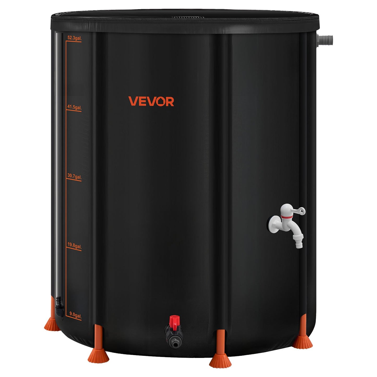 Zusammenklappbare Regentonne, 201 l, tragbare Regenwassersammeltonne, 1000D PVC-Regenwassersammelsystem, Garten-Wasserauffangbehälter mit Wasserhahn und Überlaufset, Schwarz