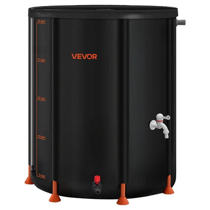 Zusammenklappbare Regentonne, 201 l, tragbare Regenwassersammeltonne, 1000D PVC-Regenwassersammelsystem, Garten-Wasserauffangbehälter mit Wasserhahn und Überlaufset, Schwarz