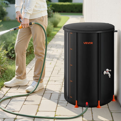 Faltbare Regentonne, 250 l, tragbar, aus 500D PVC, Regenwassersammelsystem, Garten-Wasserauffangbehälter mit Wasserhahn und Überlauf, Schwarz