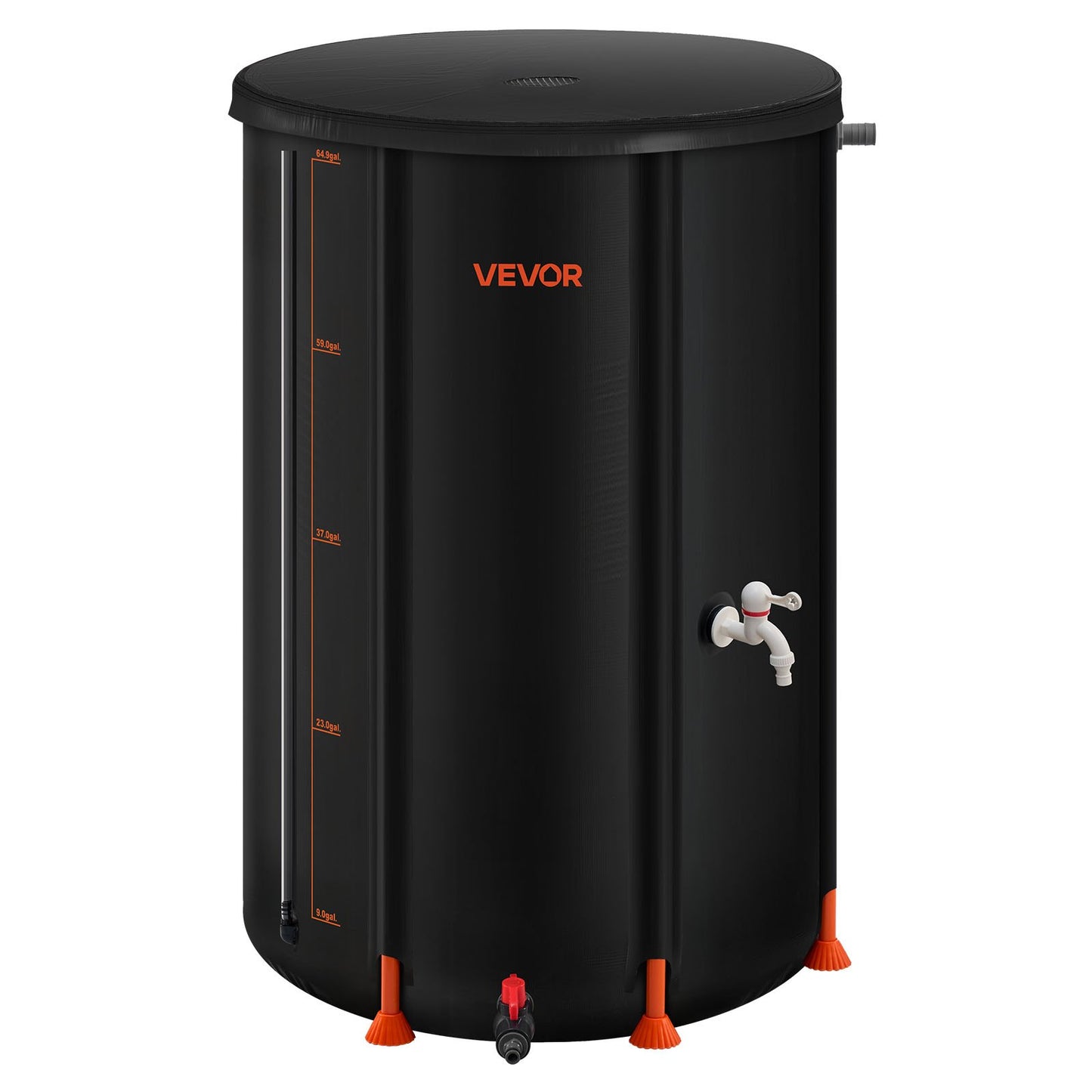 Faltbare Regentonne, 250 l, tragbar, aus 500D PVC, Regenwassersammelsystem, Garten-Wasserauffangbehälter mit Wasserhahn und Überlauf, Schwarz