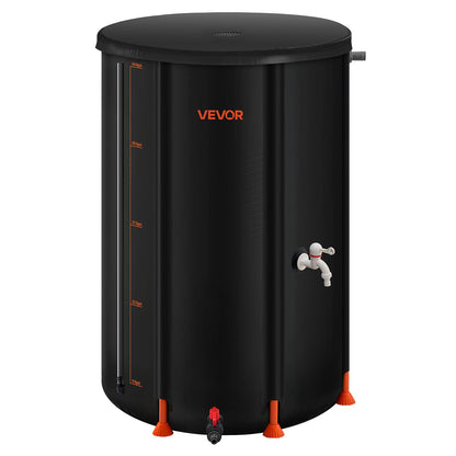 Faltbare Regentonne, 250 l, tragbar, aus 500D PVC, Regenwassersammelsystem, Garten-Wasserauffangbehälter mit Wasserhahn und Überlauf, Schwarz