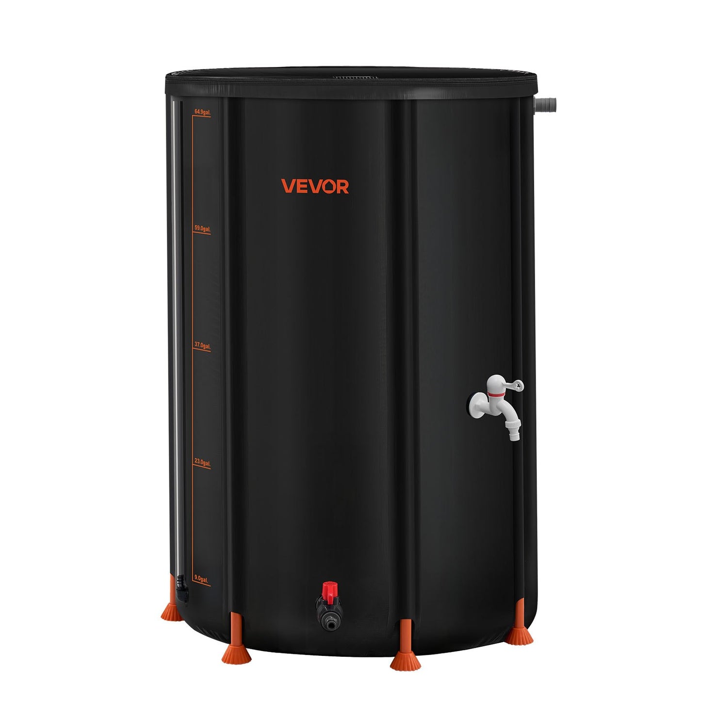 Faltbare Regentonne, 250 l, tragbar, aus 500D PVC, Regenwassersammelsystem, Garten-Wasserauffangbehälter mit Wasserhahn und Überlauf, Schwarz