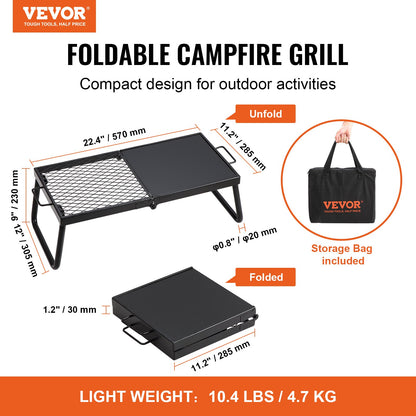 Folding Campfire Grill, Heavy Duty Steel Mesh Grate, 57cm Portable Camping Grates Over Fire Pit, Camp Fire Cooking Equipment with Legs Carrying Bag, Grilling Rack for Outdoor Open Flame Cooking