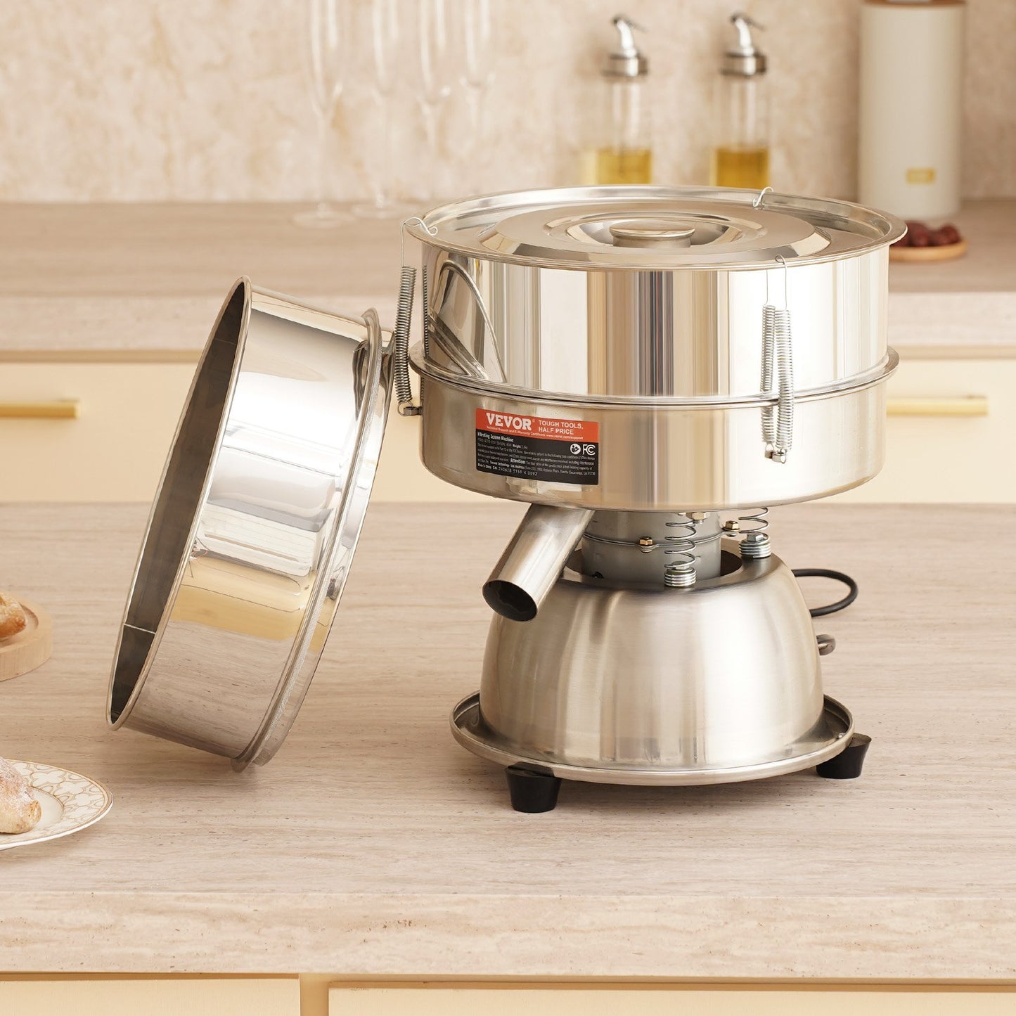 Automatisches elektrisches Vibrationssieb, Edelstahl-Siebmaschine mit 10+60 Mesh, 45 W, Tischgerät zum automatischen Sieben von Pulver, für Mehlpulver, Mungbohnen und Reis