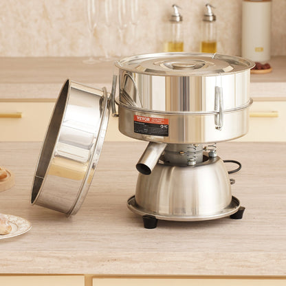 Automatisches elektrisches Vibrationssieb, Edelstahl-Siebmaschine mit 10+60 Mesh, 45 W, Tischgerät zum automatischen Sieben von Pulver, für Mehlpulver, Mungbohnen und Reis