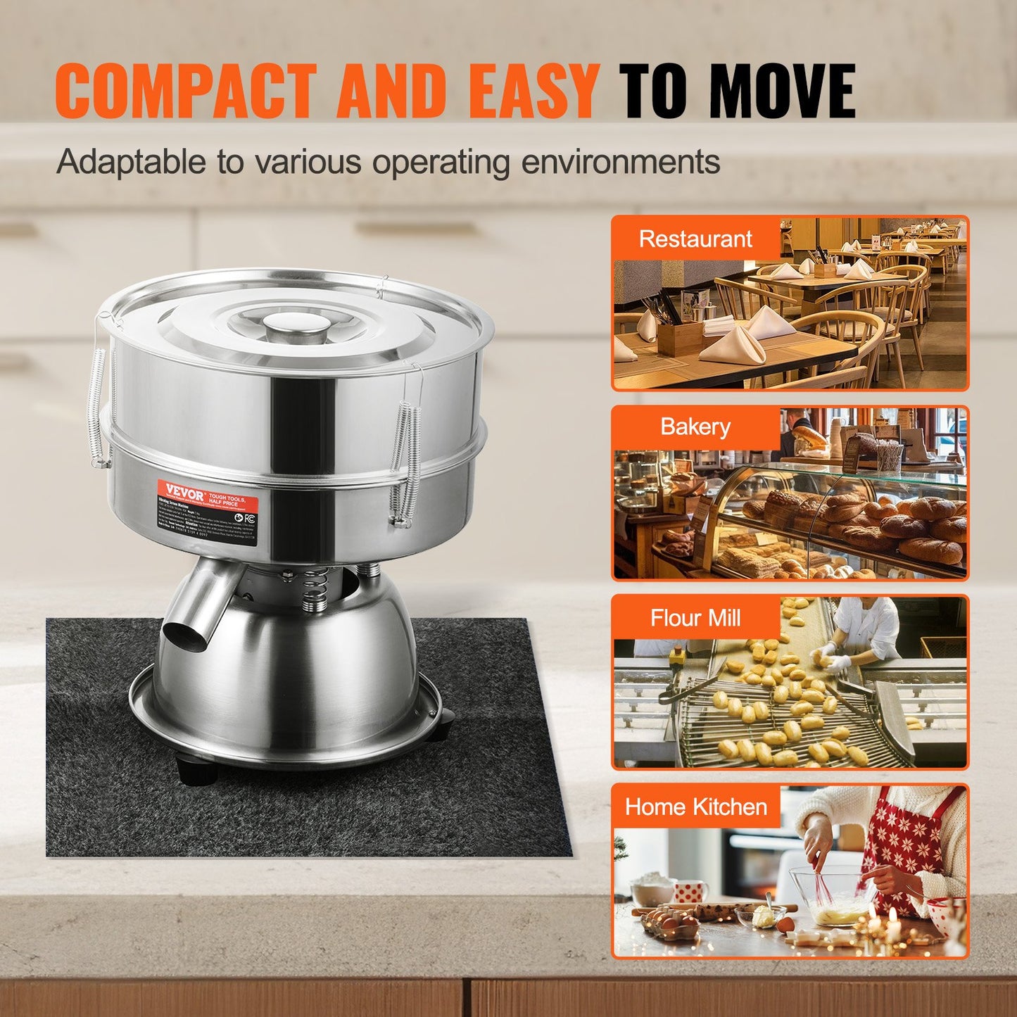 Automatisches elektrisches Vibrationssieb, Edelstahl-Siebmaschine mit 12+80 Mesh, 45 W, Tischgerät zum automatischen Sieben von Pulver, für Mehlpulver, Mungbohnen und Reis