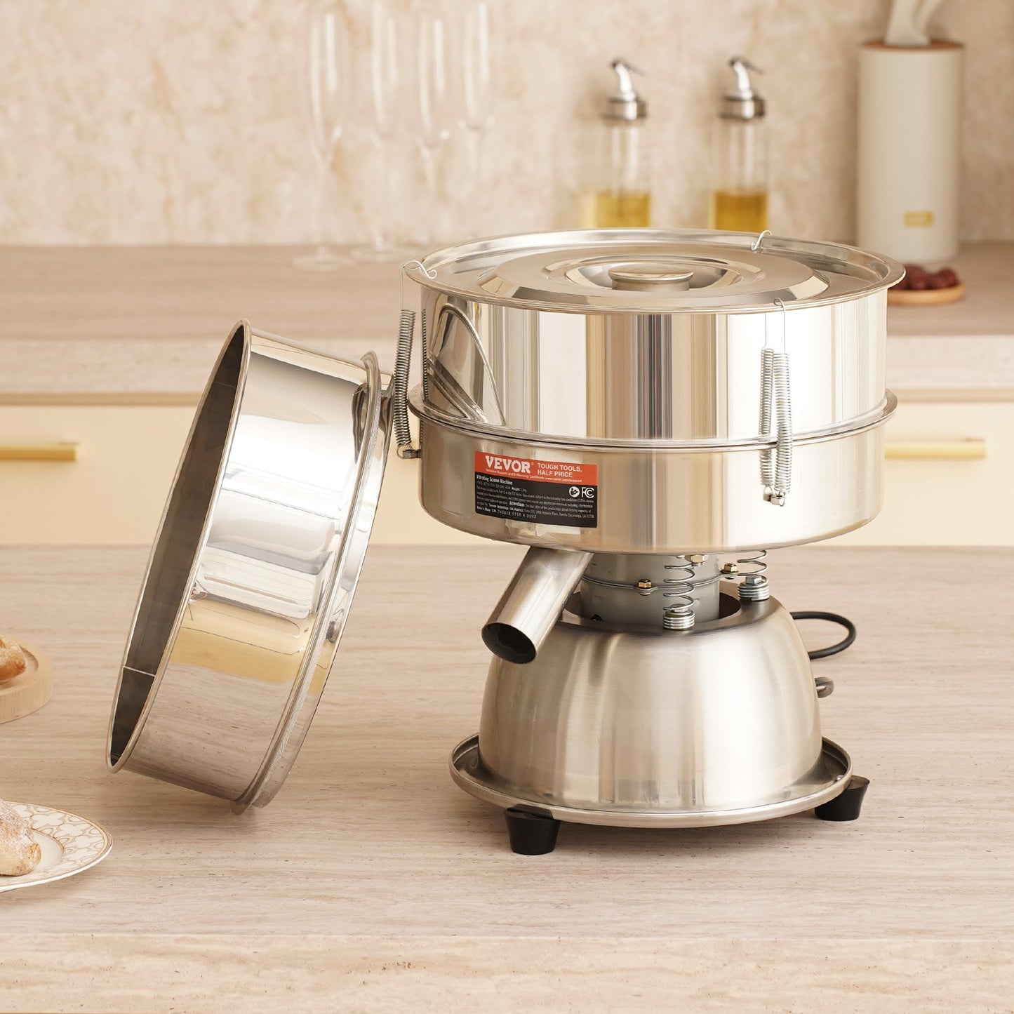 Automatisches elektrisches Vibrationssieb, Edelstahl-Siebmaschine mit 12+80 Mesh, 45 W, Tischgerät zum automatischen Sieben von Pulver, für Mehlpulver, Mungbohnen und Reis