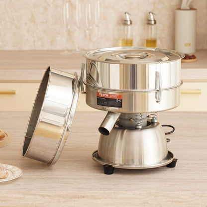 Automatisches elektrisches Vibrationssieb, Edelstahl-Siebmaschine mit 12+80 Mesh, 45 W, Tischgerät zum automatischen Sieben von Pulver, für Mehlpulver, Mungbohnen und Reis