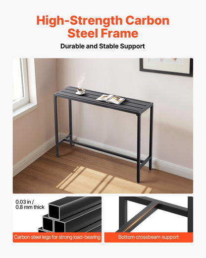 Gartentisch, 120 x 37,5 cm, wasserfeste Tischplatte und robustes Metallgestell, rechteckiger Stehtisch, Gartenmöbel für Balkon, Terrasse, Whirlpool, Poolbereich und Innenbereich